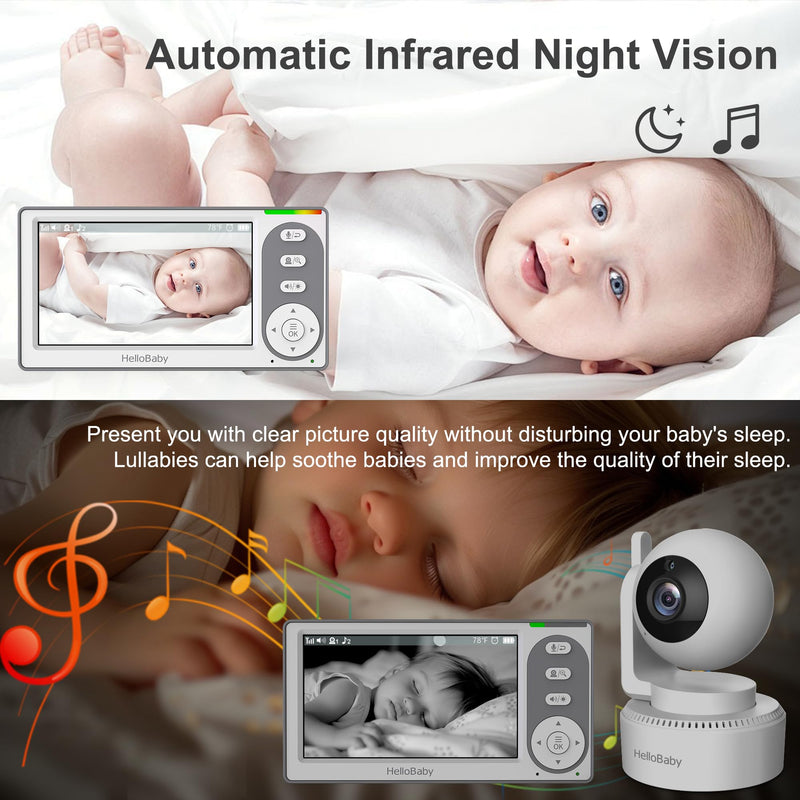 HelloBaby 4.3'' Video Baby Monitor with 30 Hours Battery, Remote Pan-Tilt-Zoom Baby Monitor No WiFi, Baby Monitor with Camera and Audio, Night Vision, ECO Mode, Two-way Talk, 8 Lullabies, 1000ft Range - BeesActive Australia
