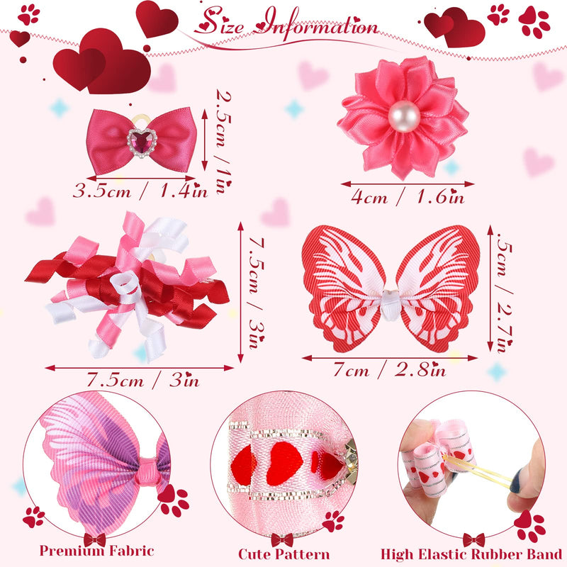 MTLEE 50 Pcs Valentine's Day Pink Small Dog Hair Bows Mixed Styles Dog Bows Pink Bows Heart Rhinestone Pattern with Rubber Bands Puppy Yorkie Cat Butterfly Topknot Rhinestone Pearl Girl Accessories - BeesActive Australia