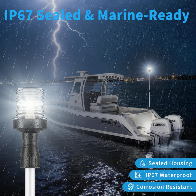 Obcursco Boat Stern Lights, Telescoping Pole 27"-48" LED Anchor Light with Base, 12V Adjustable 3NM 360° Navigation Lighting for Pontoon, Yacht, Bass, and Fishing Boats (27"-48", Silver) Silver 02 - BeesActive Australia