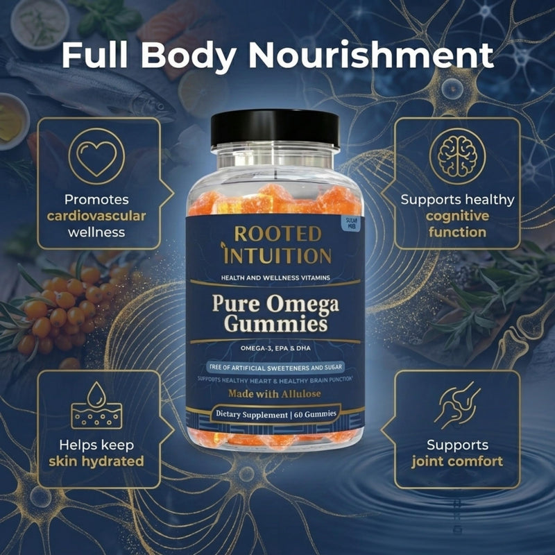 Rooted Fish Oil Omega 3 Gummies for Adults Kids & Teens - DHA & EPA Gummies for Women & Men - Omega-3 Oil for Heart Brain Support - No Fishy Aftertaste - Orange Flavor - 60 Count