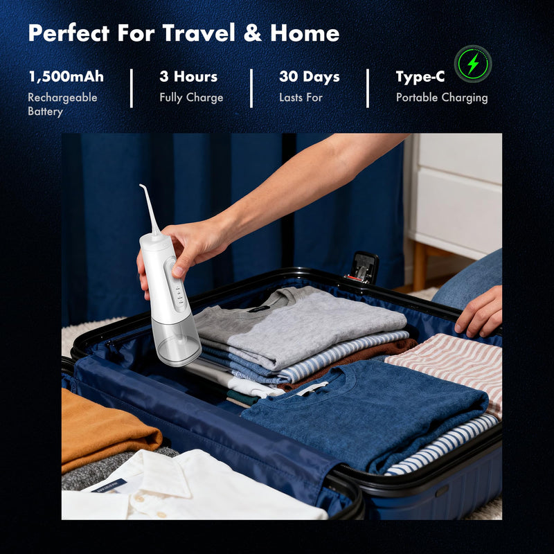 Dygoophy® K1 Cordless Water Flosser, Oral Irrigator 300ml Tank, IPX7 Waterproof, 4 Modes, 30-Day Battery, Quiet Design for Braces, Sensitive Gums & Complete Dental Care (White)
