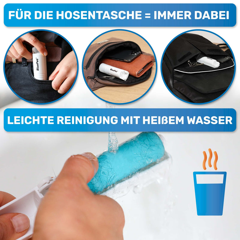 BluePet 3X Mini Lint Roller - Sustainable pet hair remover for dog hair, cat hair and lint - Washable - Ideal for on the go - BeesActive Australia