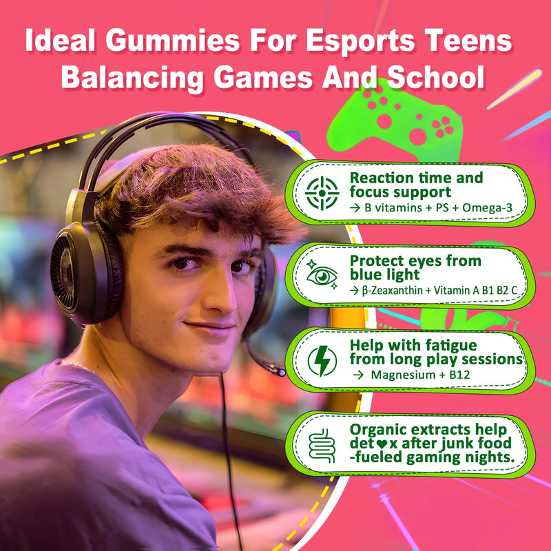 Nextdia Multivitamin Gummies with Iron for Teen Boys Girls 12-17, Kids/Children & Teenagers Ages 10–19 Vitamins w/Omega 3, Magnesium + Zinc, Multi-Minerals for Adolescent Brain, Bone, Energy, Immune