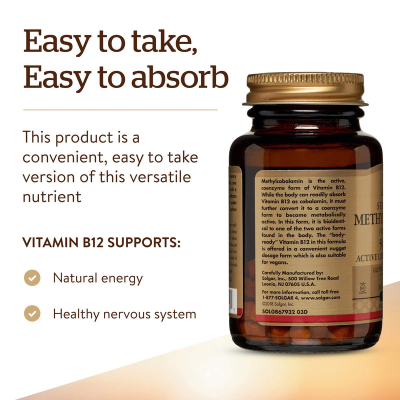 Solgar Methylcobalamin (Vitamin B12) 5000 mcg, 60 Nuggets - Cherry Flavor - Supports Energy Metabolism - Body-Ready, Active Form - Non-GMO, Vegan, Gluten Free - 60 Servings Vitamin Unflavored 60 Count (Pack of 1)