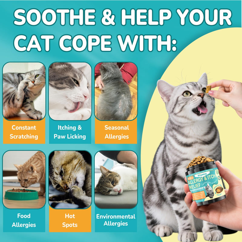 Woyamay Flea Support & Skin Comfort Treats for Cats, Daily Flea Care and Seasonal Skin Support Chewables, Chicken Flavor for Cats & Kittens of All Breeds