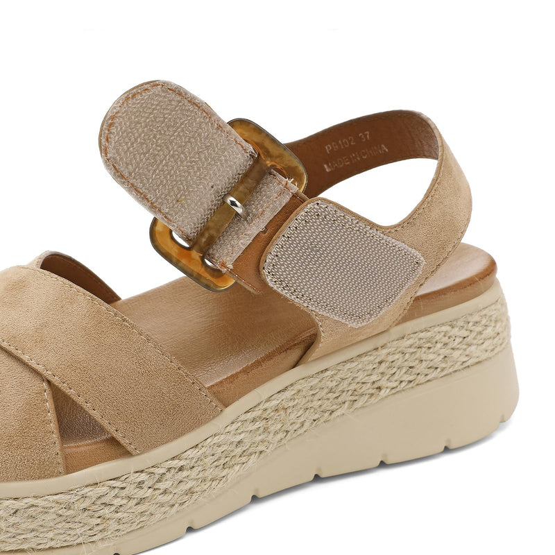 UBFEN Womens Platform Sandals Low Wedge Espadrille Orthopedic Arch Support 11 B Khaki
