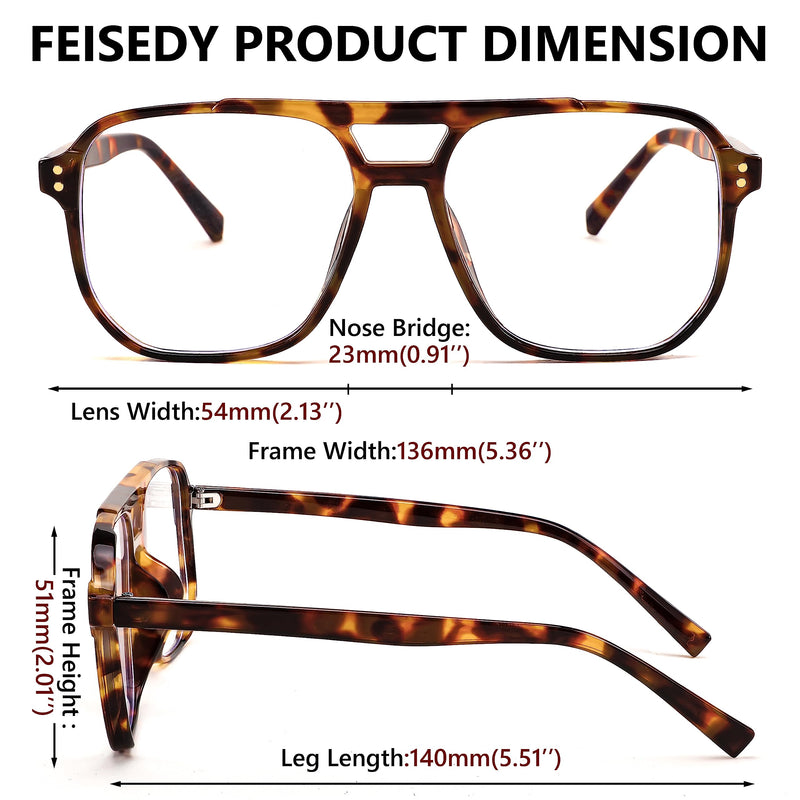 FEISEDY Blue Light Blocking Glasses Fake Nerd Clear Square Computer Lightweight Pilot Glasses Frame Oversized B2866 Leopard Frame 54 Millimeters - BeesActive Australia