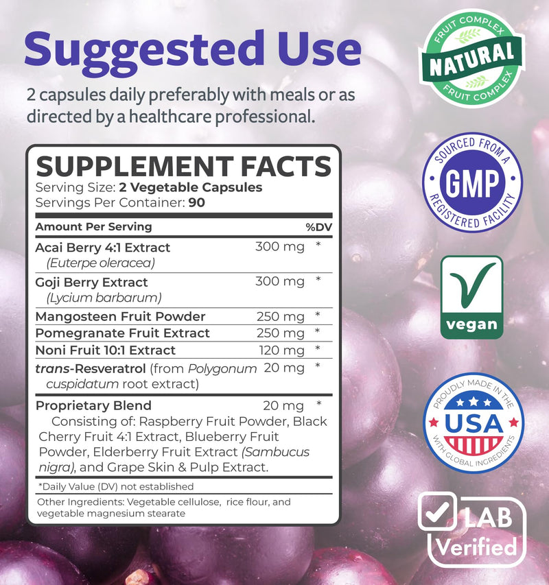 Super Antioxidants Supplement for Women - Vegan & Non-GMO (3 Month Supply) | High Potency Super Foods Powder Supplements with Acai Goji Noni Elderberry & More for Skin Immune & Overall Wellness 180 Count (Pack of 1)