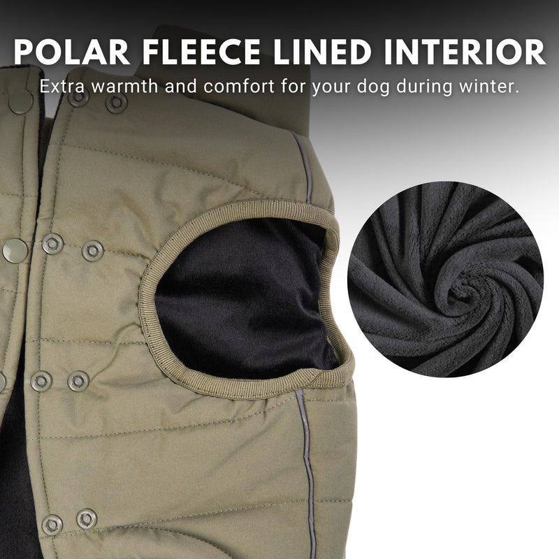 Spark Paws Dog Winter Jacket, Water-Resistant Coat, Warm Reflective Windproof Fleece-Interior, for Medium and Large Dogs - Olive - 3XL 3XL: 60-80lbs - BeesActive Australia