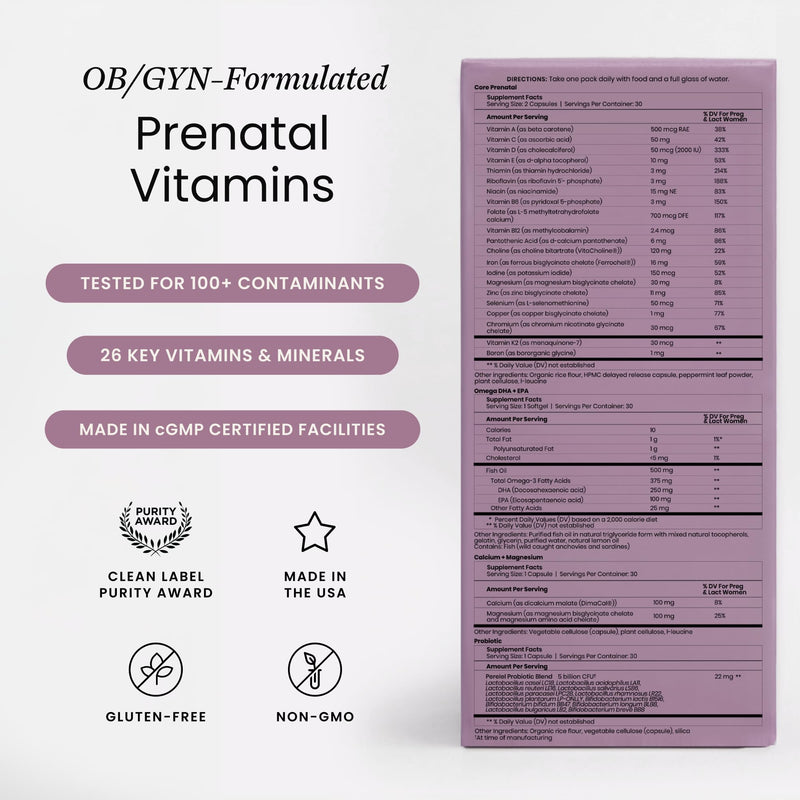 Perelel 3rd Trimester Prenatal Vitamins for Women, Choline, Folate, & Iron | Nutritional Support for Late Pregnancy, Folate, Omega 3, & Magnesium, Soy & Gluten Free, Non-GMO, 30 Daily Pill Packs