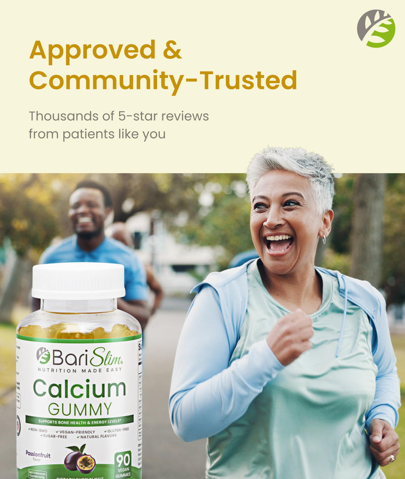 BariSlim Bariatric Calcium Gummies - Specially Formulated Bariatric Vitamins for Patients After Weight Loss Surgery - Supports Energy Levels & Bone Health | Passionfruit (90 Vegan Gummies)