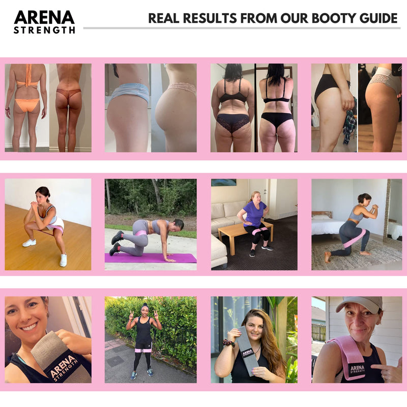 Arena Strength Fabric Booty Bands - Fabric Exercise Bands for Legs and Butt | Fabric Resistance Bands | Hip Resistance Bands with Workout Guide and Carry Case Gray, Pink, Black
