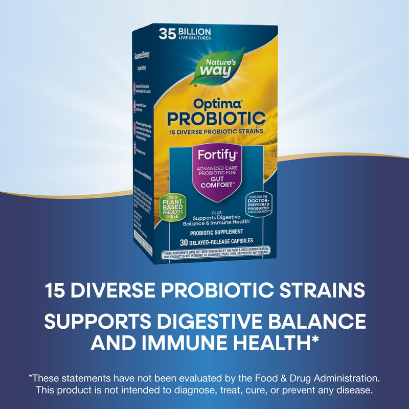 Nature's Way Fortify Optima Probiotic for Adults, 35 Billion Cultures, 15 Strains, Supports Digestive Balance and Immune Health*, No Refrigeration Required, 30 Capsules (Packaging May Vary) - 2 Pack 60 Count (Pack of 1)