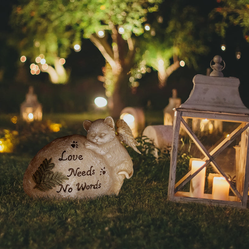 Relaxdays grave decoration for cat, garden decoration figure, keepsake animal, gravestone with saying, cat angel, weatherproof, cream - BeesActive Australia