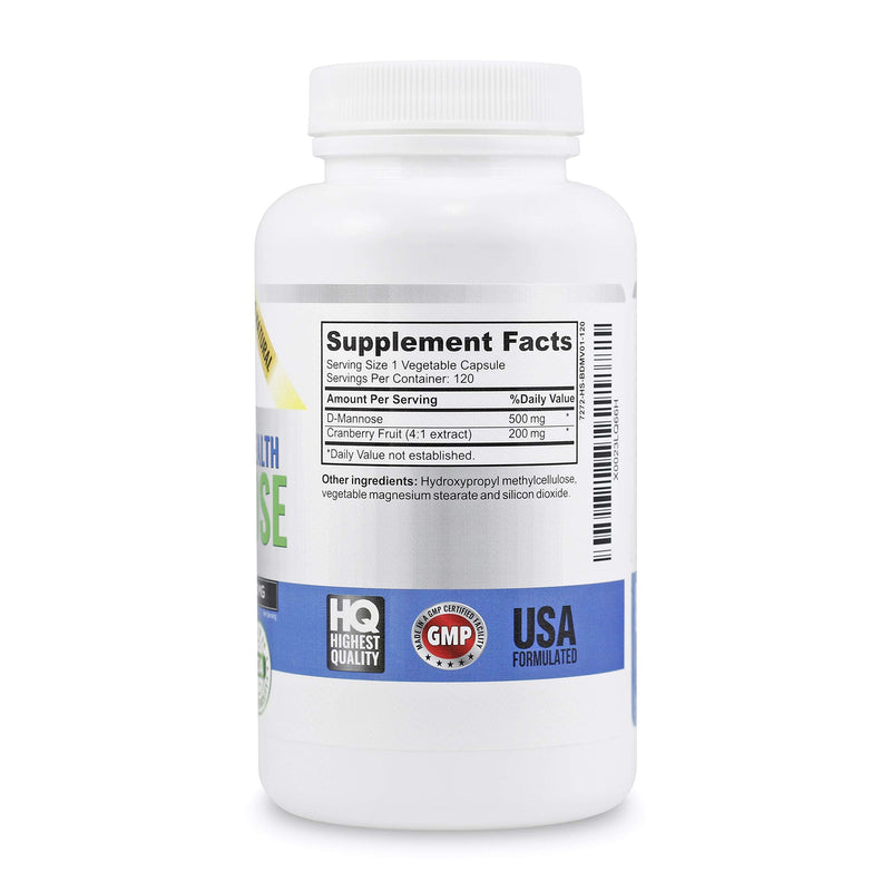 High Strength Pure D-Mannose with Cranberry Extract for Natural Urinary Tract Infections and UTI Support - Digestive Health - Immune System Support - 700mg - Non-GMO - 120 Pills - BeesActive Australia