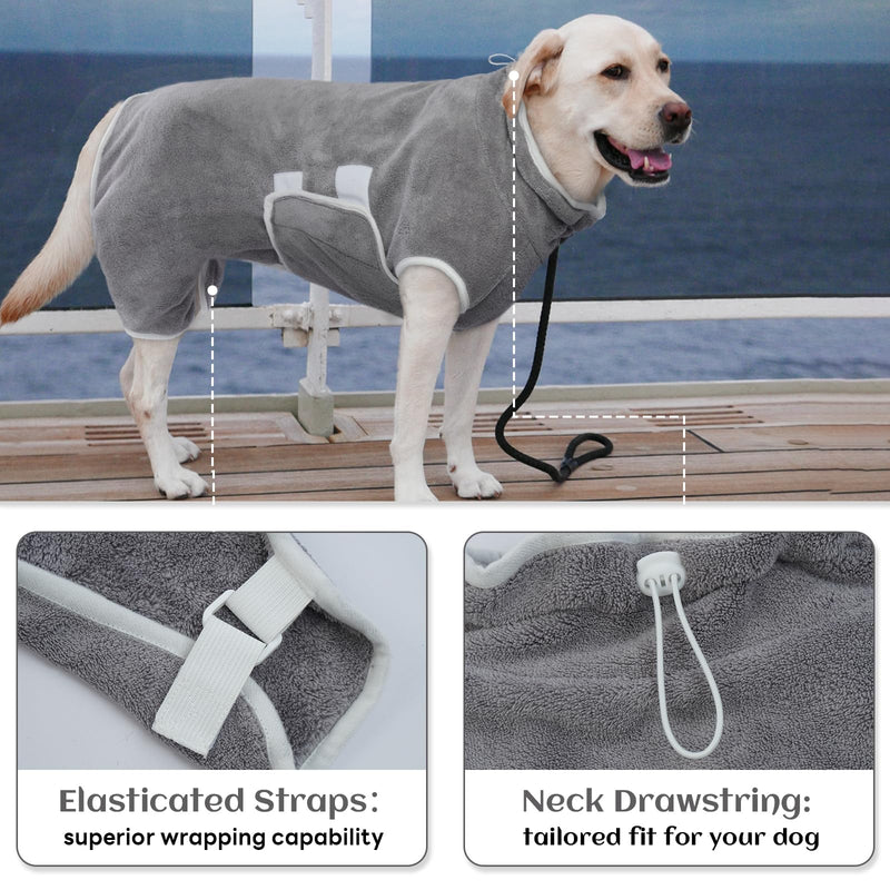 Hjumarayan Dog Bathrobe - Absorbent Bathrobe Dog Quick Drying Dog Bathrobe with Legs Adjustable Dog Bathrobe after a Bath, Swimming or Muddy Adventure, Gray S - BeesActive Australia