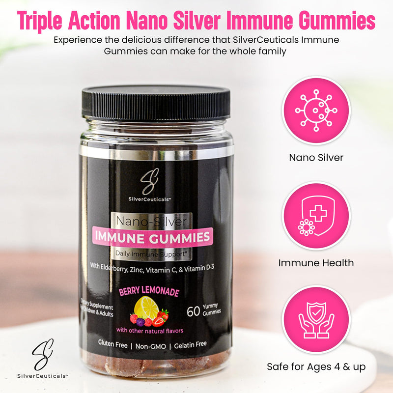 5-in-1 Elderberry Silver Immune Multi Gummies - 60ct - Berry Lemonade | Sambucus Elderberry, Nano Colloidal Silver, Vitamin C & D, Zinc, Great for Kids & Adults, Ages 4 & Up, Gluten & Gelatin Free