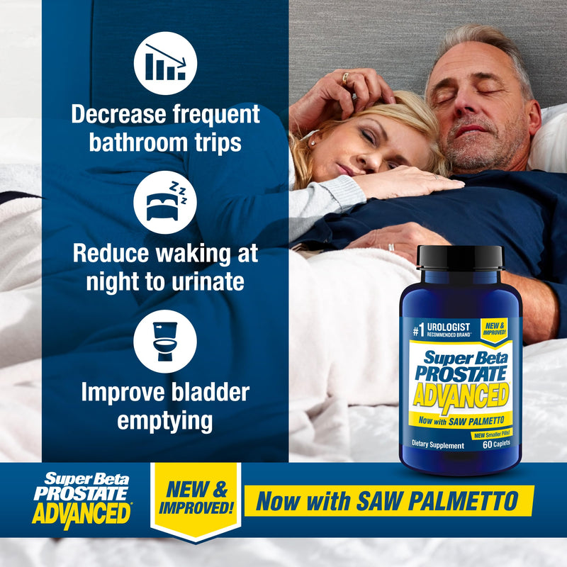 SUPER BETA PROSTATE Advanced with Saw Palmetto, Prostate Support, 60 Count | Prostate Health Supplements for Men, Bladder & Urinary Support, Promote Sleep 60 Count (Pack of 1)