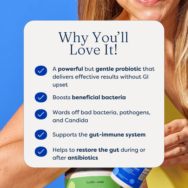 GutPersonal The Booster Targeted Probiotic for Gut Health: Boost Good Bacteria, Reduce Bad Bacteria, and Support The Immune System with 5 Billion CFU Saccharomyces Boulardii, Capsules, 60 Servings