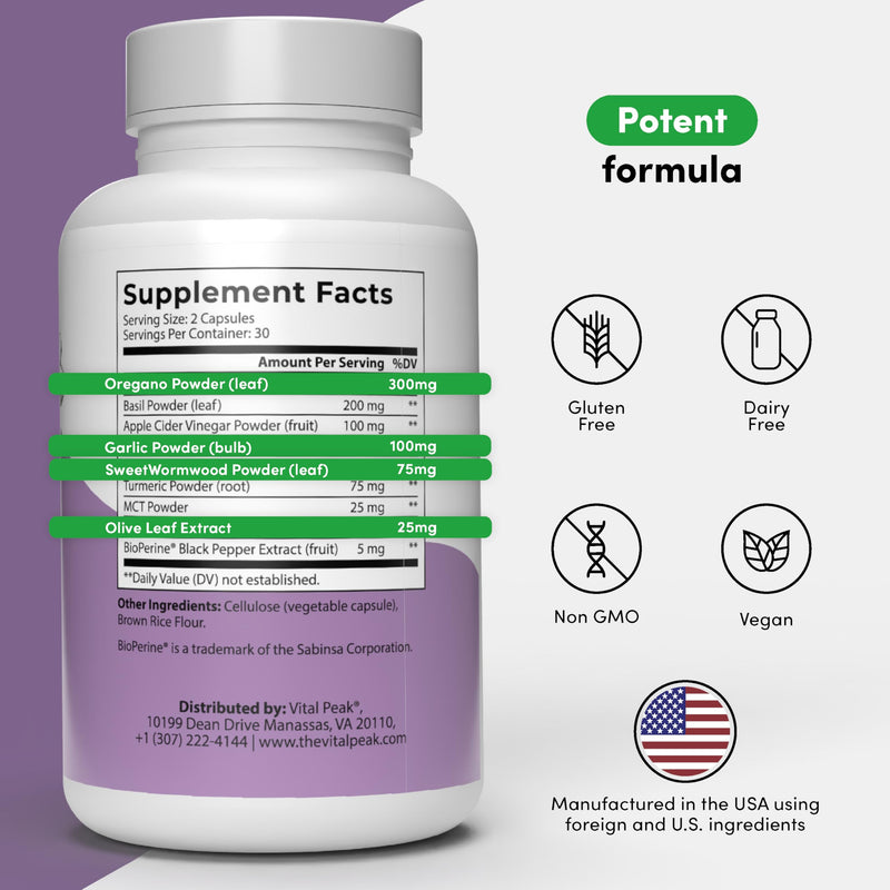 Vital Peak® Toenail Peak - Healthy Nail Support Supplement - Promotes Gut Health & Immune Function - with Olive Leaf Extract, Sweet Wormwood, Oregano, Garlic & More - Gluten-Free - 60 Capsules - BeesActive Australia