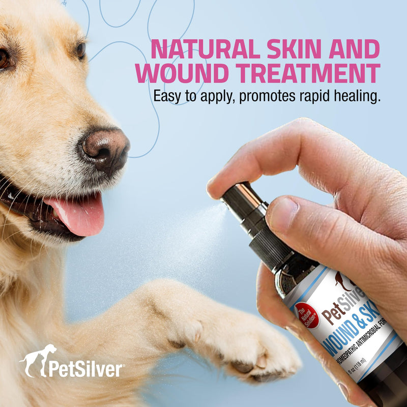 PetSilver - Wound & Skin Spray (4 fl oz) and Teeth & Gum Water Additive (12 fl oz) with Patented Chelated Silver - Wound, Hot Spot, Itch Spray - Natural Dental Additive for Cats and Dogs - Made in USA