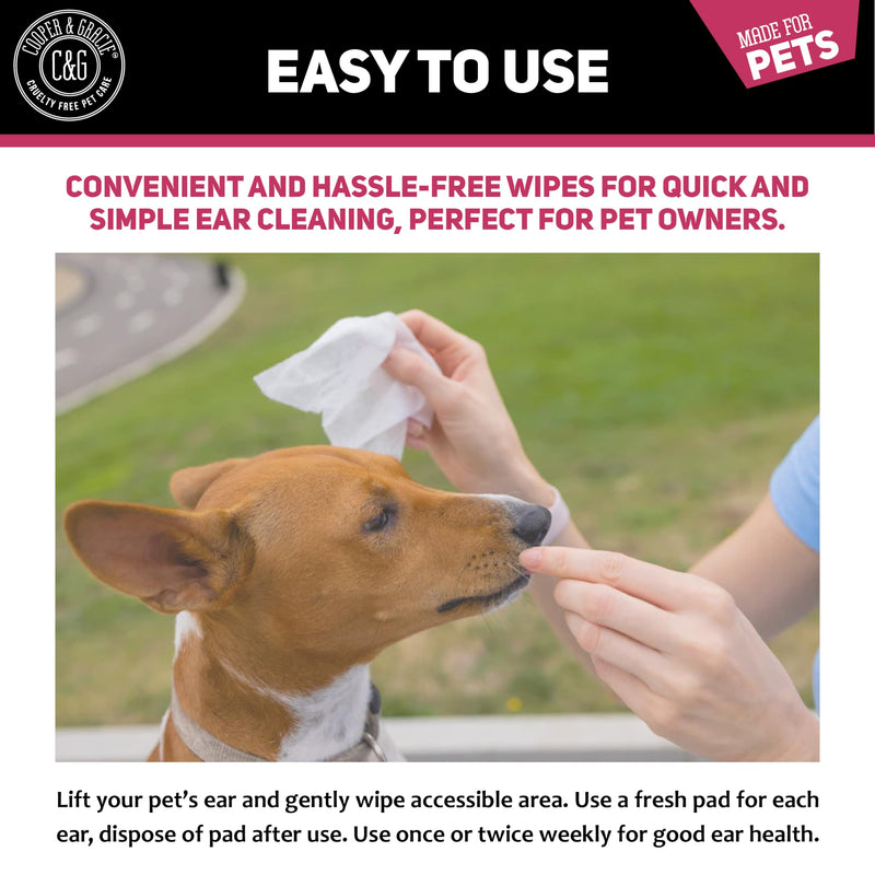 Dog Wipes | Dog Ear Wipes for Dogs & Cats by Cooper and Gracie | 100 Biodegradable Soothing Ear Cleaning Wipes for Pets | Soft, Quick, and Easy Wipes to Remove Wax and Relieve Itchy Ears