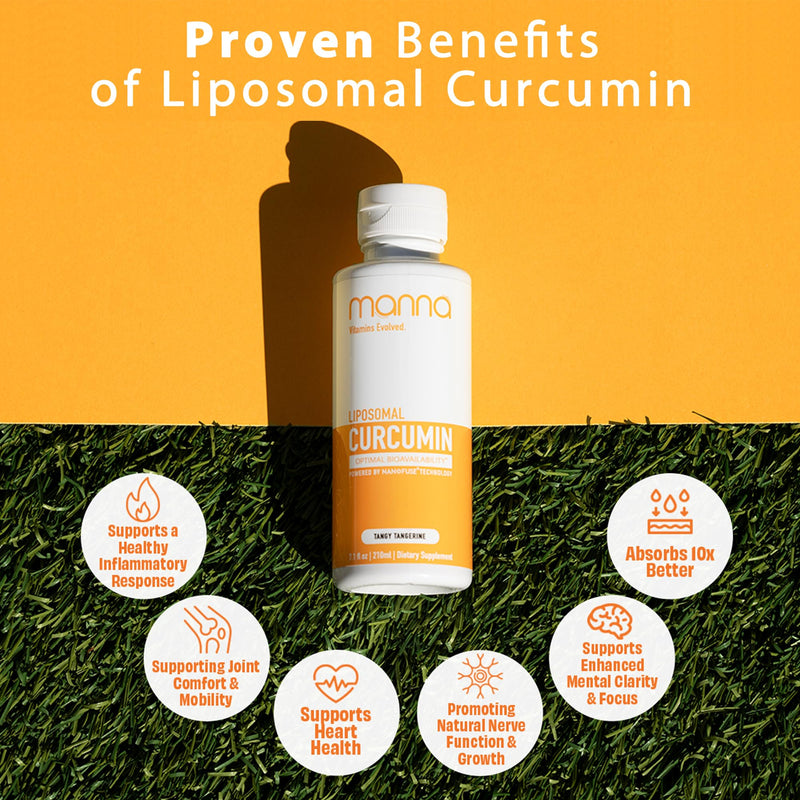 Manna Vitamins Evolved Liposomal Liquid Curcumin for Advanced Absorption Best Turmeric Supplement for Daily Joint & Immune Health Support - Vegan, Non-GMO, 95% Curcuminoids (1 Pack) Tangy Tangerine 7.6 Fl Oz (Pack of 1) - BeesActive Australia