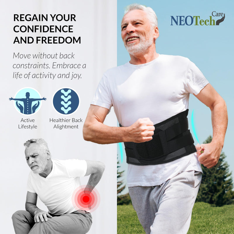 NeoTech Care Lower Back Brace for Women or Men, Lumbar Back Support Belt (Black, Size XL) Black