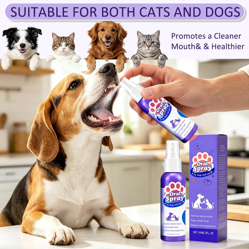 Wanban Pet Oral Spray, Teeth Cleaning Spray for Dogs and Cats, Pet Breath Freshener and Teeth Cleaning Sprays, No Brushing, 30ml Each (2pcs)