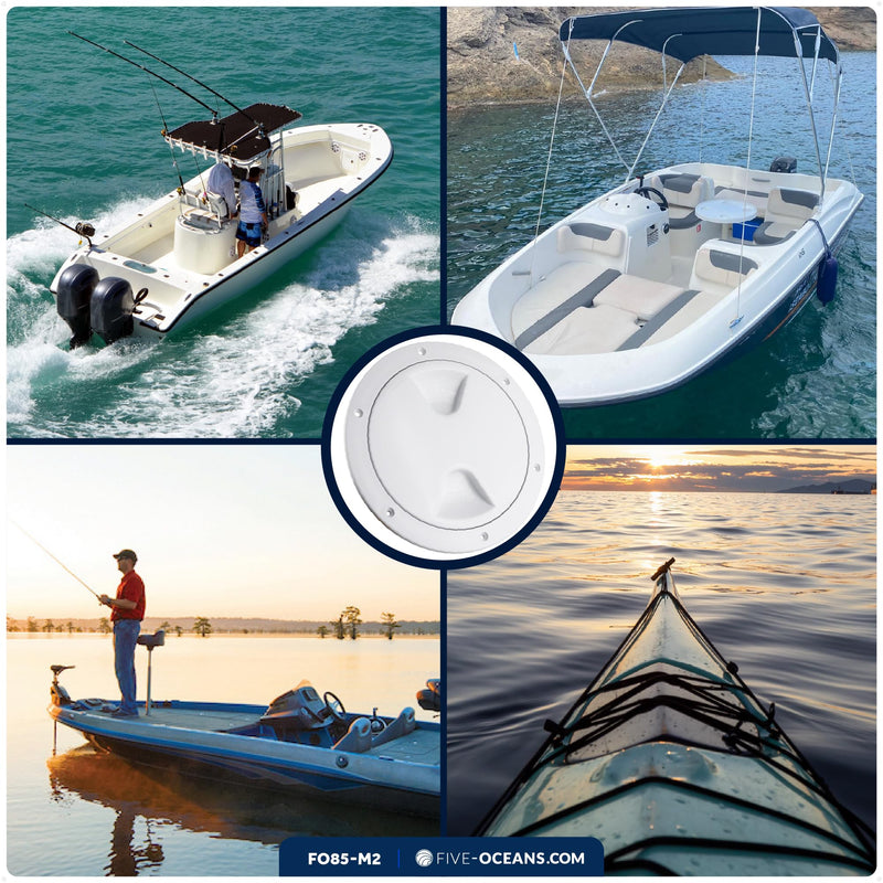 Five Oceans Boat Hatch, Marine Hatch - Boat Access Hatch, Round Inspection Deck Plate Hatch with Detachable Cover for Boat Yacht, UV Resistant ABS White Plastic, 4", 5", 6", 8" Multiple Sizes 6" (2-Pack)