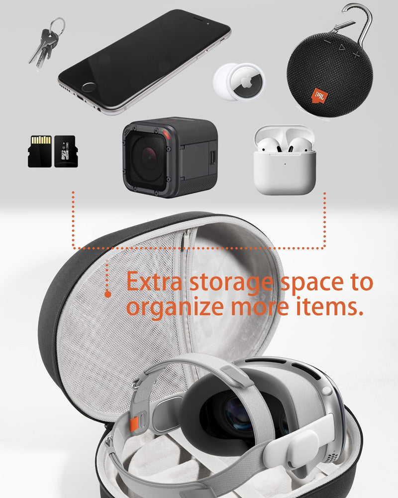 Desigined Hard Travel Case Suitable for Apple Vision Pro, Shockproof Carrying Bag Compatible with Vision Pro Headset, Battery & Charger Accessories, Classic Grey - BeesActive Australia