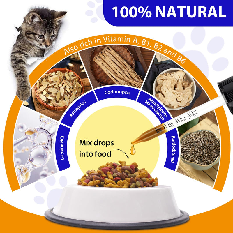 L-lysine for Cats, Cat l-lysine Drop, Lysine for cats, Cat Immune Support drops, lysine Drops for Sneezing, Runny Nose, Eye Function 60ML - Roast Chicken Flavor