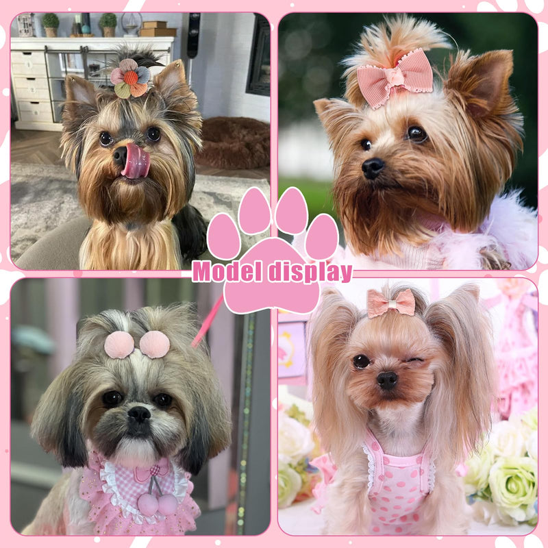 20 Pcs Small Dog Hair Bows with Rubber Bands Pink Dog Bows Puppy Dog Hair Bows Mix Style Handmade Cute Grooming Flower Ball Bowknot Top Knot Dog Hair Accessories for Yorkie Teddy Dog Hair Accessories - BeesActive Australia
