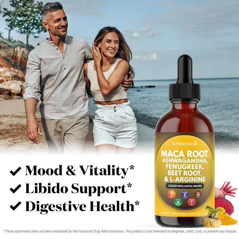 Superfood MD Maca Root Liquid Drops with Ashwagandha, Nettle, Fenugreek, Beet Root and L-Arginine Liquid Multivitamin for Women and Men - 4 Oz 2 Fl Oz (Pack of 2)