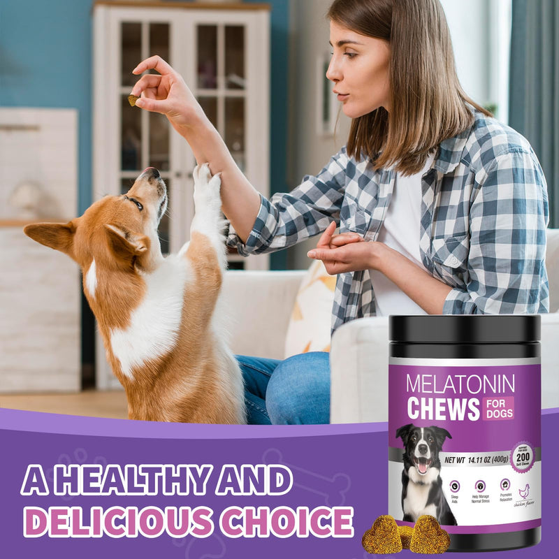 Calming Melatonin for Dogs, 200 Pet Chews Calming Treats for Sleep Aid Sleeping Pills Puppy Melatonin Bites Support Stress, Anxiety Relief, Separation for Small and Large Dogs Chicken M