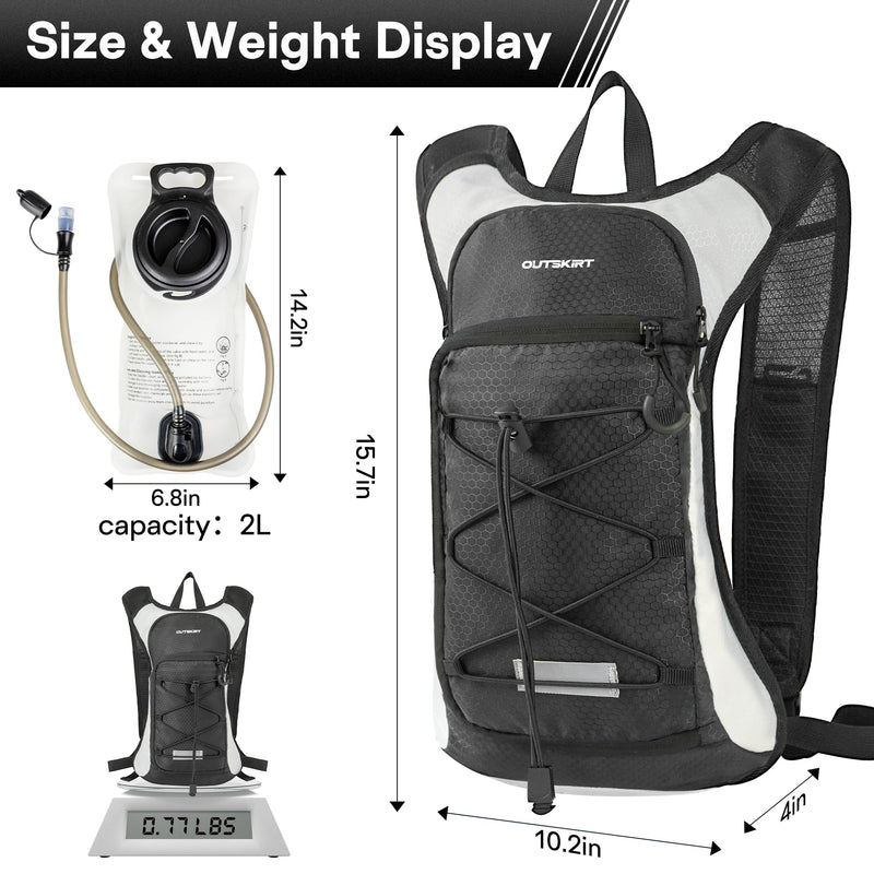 OUTSKIRT Hydration Backpack with 2L Water Bladder, Lightweight and Breathable Running Hydration Pack, Water Backpack for Hiking, Cycling, Trail Running, Marathons & Outdoor Adventures for Men Women Black