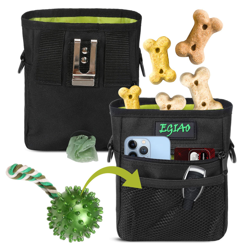 Dog Treat Pouch with Collapsible Dog Bowl, Training Clicker and Poop Bags, Treat Pouches for Pet Training, Built-in Poop Bag Dispenser, Waist Belt Clip, Puppy Treat Pouch Magnetic Closure - Black - BeesActive Australia