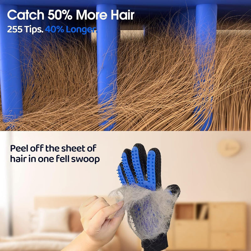 pet grooming gloves-Massage Grooming Gloves Brush for Pet-Perfect For Dogs & Cats with Long & Short Fur - 1 Pair (Both-Hands), Blue - BeesActive Australia