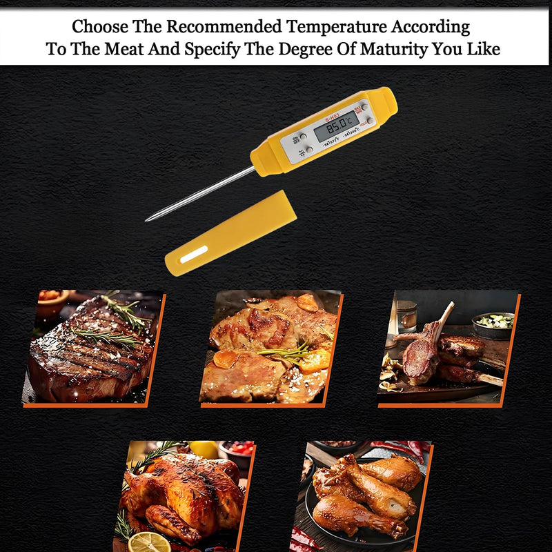 Meat Thermometer - Digital Food Thermometer for Cooking Kitchen - Automatic Calibration Pen Style Electronic Pocket Thermometer for Water Temperature, Barbecue (Yellow) Yellow - BeesActive Australia