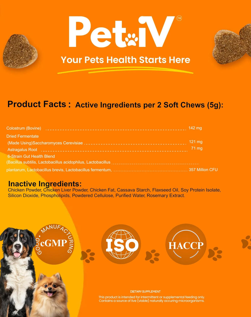 Dog Allergy and Probiotic Chews - 120 Allergy Chews for Dogs - Anti Itch Support for Pets Itchy Skin Relief Skin Health Support with Colostrum, Vitamin C, Omega by Pet IV