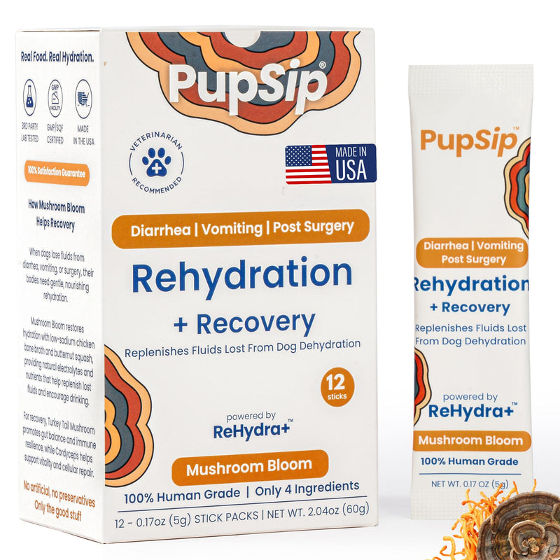 Dog Hydration Support – Helps During Stomach Upset, Vomiting & Diarrhea – Restores Appetite & Boost Energy with Electrolytes and Turkey Tail Mushroom, 12 Sticks