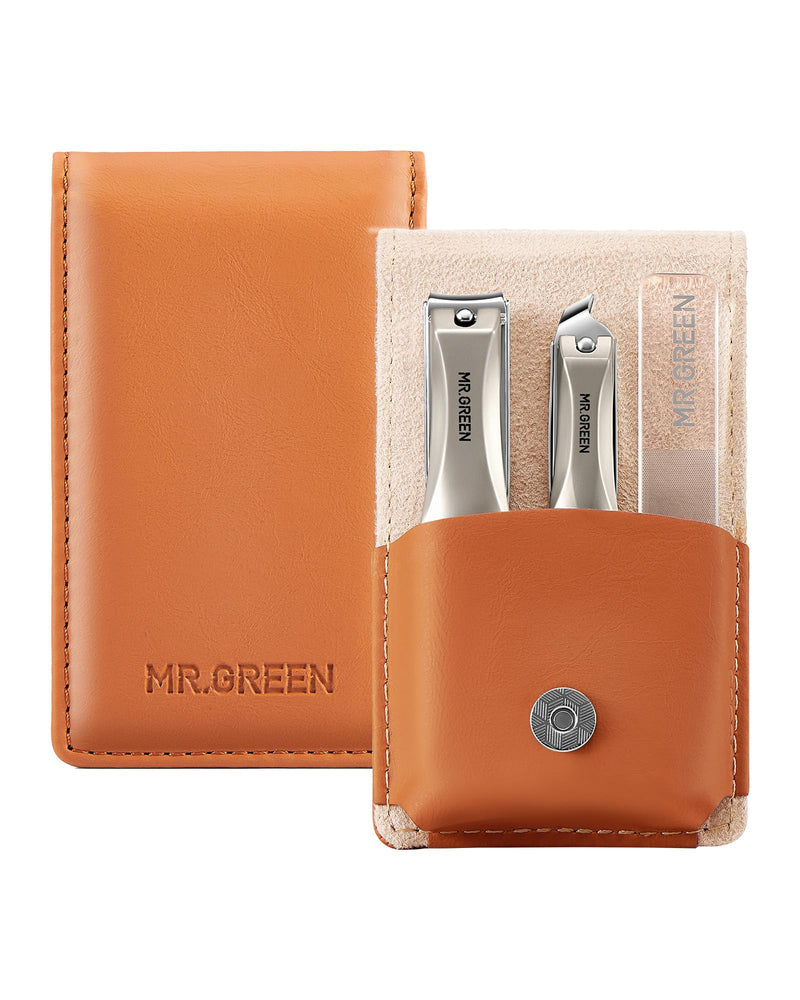 MR.GREEN 3pcs Nail Clippers Set, German Stainless Nail Clippers with Nail File, Anti Splash Excellent Quality Nail Cutters, Professional Finger&Toenail Clippers with Exquisite Case for Men& Women Luxury Orange Brown - BeesActive Australia