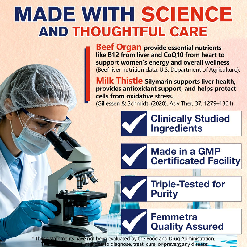 Female-Optimized Beef Organ Complex Superfood Supplement Beef Liver Kidney | Heart, Uterus & 6 More - Grass Fed, Pasture Raised，with Milk Thistle, Balance Hormones, Energy & Women's Wellness 120 Caps
