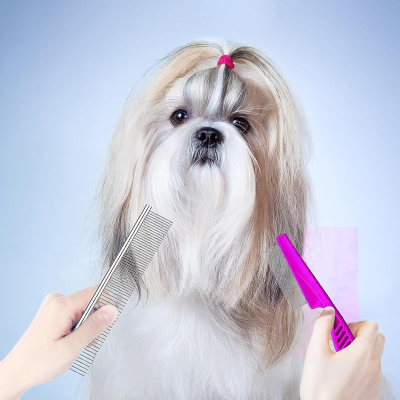 4 Pcs Pet Grooming Kit for Small Long and Short Haired Dog Cat and Puppy, Flea Comb For Dogs and Cats Pet Lice Comb, Tear Stain Remover Comb,with Fine-Toothed to Remove Knots Crust and Mucus (Pink) Pink - BeesActive Australia