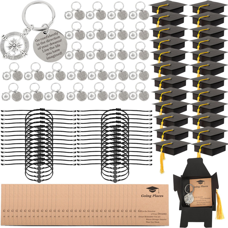 28 Sets Graduation Gifts Bulk Class of 2026 Including Graduation Keychains With Grad Compass Bracelets Bulk Set In Cap Gift Boxes Party Favors for Students, Guests, Graduates
