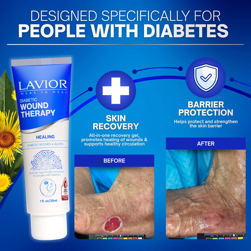 LAVIOR Diabetic Wound Therapy 1oz – Natural Botanical Hydrogel for Cuts, Scrapes, Ulcers, CGM Site & Deep Wounds – Fast Healing – Inula Viscosa – ADA Endorsed, Podiatrist Tested, Vegan, Made in USA 1 Ounce - BeesActive Australia