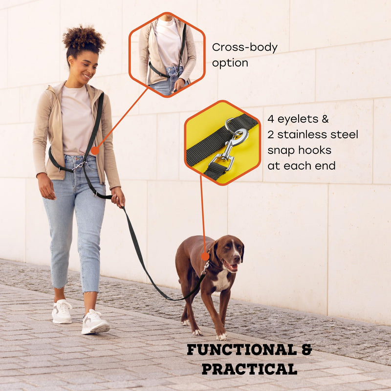 vitazoo dog leash - 3mx2.5cm - nylon graphite leash with carabiners for small, medium and large dogs - adjustable leash with 4 different lengths in black for your dog 3m - BeesActive Australia