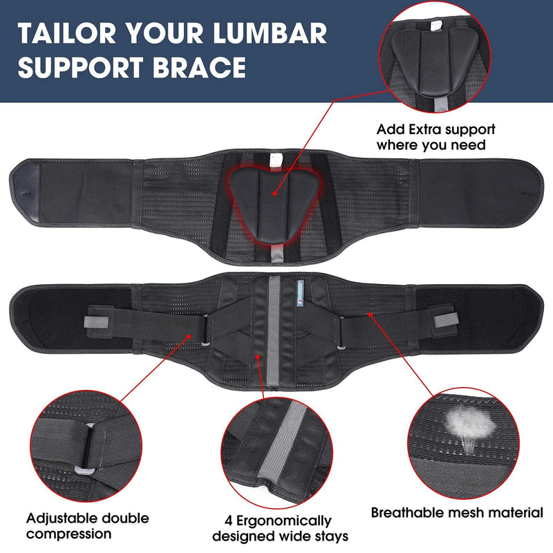 Timtakbo Back Brace Support Belt for Men Women, Back Support Brace for Lower Back Pain Relief with Lumbar Pad for Lifting at Work, Scoliosis Pain Relief Brace (Black,L/XL Fits 29.5”-37.5”Belly Waist) BLACK/GREY L/XL