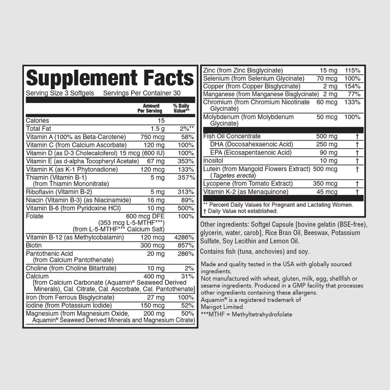 PureFormulas Prenatal Vitamins with DHA, Comprehensive Multi Vitamin & Mineral for Maternal Wellness and Baby's Healthy Development, Gluten-Free, Non-GMO, 30 Servings, 90 Softgels