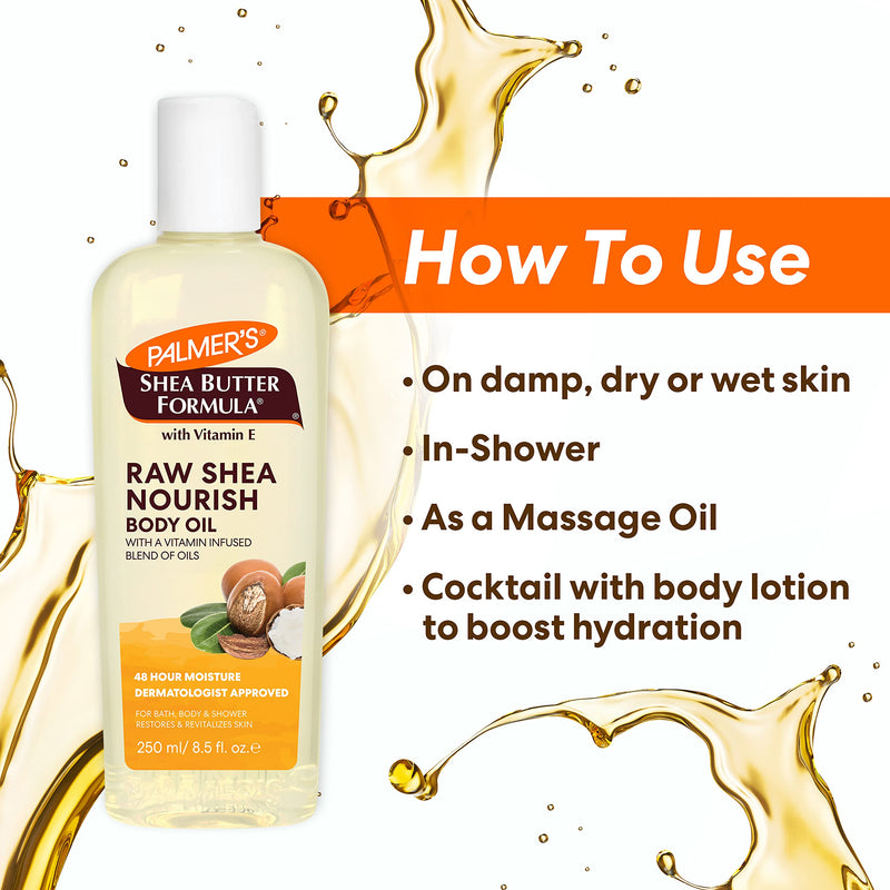 Palmer's Shea Formula Raw Shea Body Oil with Vitamin E, Deep Body Moisturizer to Soothe & Nourish Dry, Sensitive & Eczema-Prone Skin, 8.5 oz 8.5 Fl Oz (Pack of 1)